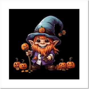 Crochet Scary Witchy Garden Halloween Gnome Pumpkin Decoration Posters and Art